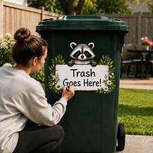 DIY Writable Raccoon Trash Can Sticker, 3D Cartoon Junk Food Trash Can Vinyl Decal, Removable Waterproof Outdoor Yard Garden Home Decor Sticker - Trash Can Stickers - View 3