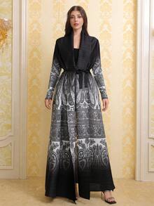 Middle Eastern Gradient Print Dubai Style Elegant Arabic Abaya - Black - View 9