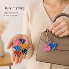 1Pc Colorful Enamel Heart Charms With Split Rings, Star Pattern Alloy Keychain Pendants For Bags, Backpacks, Keys & DIY Accessories - Single Piece - View 2