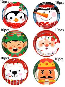10pcs/60pcs Christmas Paper Plates 7 Inch,Cute Cartoon Xmas Character Dessert Plates With Santa,Snowman,Penguin,Bear,Elf & Nutcracker Pattern,Holiday Tableware For Christmas Party,Winter Festive Dinner Decor Supplies - Multicolor - View 9