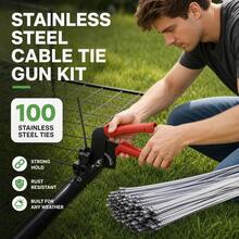 Stainless Steel Cable Tie Gun & 100pcs 11.8inch Metal Zip Ties Self-Locking, UV & Corrosion Resistant, Stainless Steel Zip Ties For Fence Repair, Exhaust Wrap, Pipe, Farm Use - 102 Pcs - View 2