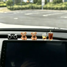 2/5/6pcs Mini Bear Car Decor, Healing Style Resin Ornaments, Iced Americano, Lemon Juice Figurines, Dashboard, Rearview Mirror Decoration, Suitable For Car And Home Decor, Holiday Gift - Bear and Drink - View 3