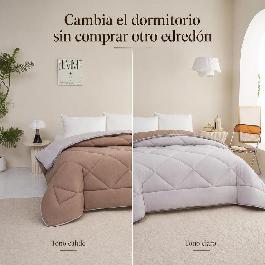 Edredón Reversible Liso 240x260cm Ideal para Cama150/180 400g Medida 240x260cm 100% Poliéster Acolchado Suave de Dos Colores Edredón para Dormitorio - Camel - Ver 1