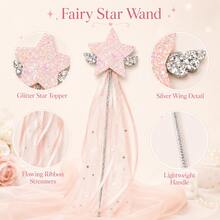 1pc Luxury Glitter Star Decor Stick With Silver Mini Wings & Star Printed Ribbons,Halloween - Multicolor - View 3