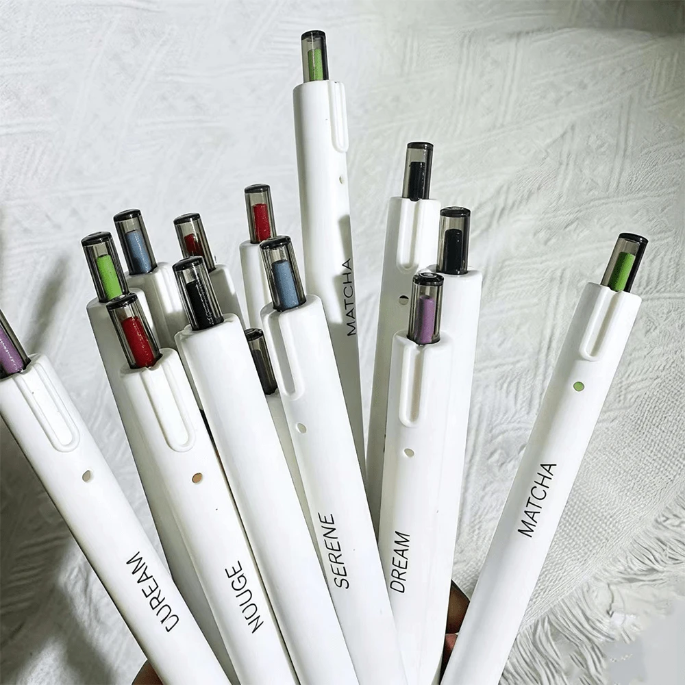 5/10pcs White Minimalist Retractable Neutral Pens, Black 0.5MM Smooth Quick-Dry Tip, For Practice, Note-Taking, Office Writing, Signing, Stationery - Multiple Items - View 1