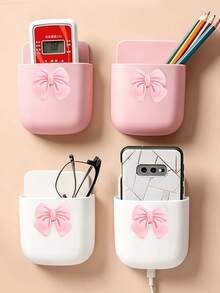 Cute Bow Wall-Mounted Storage Box, No-Drill Wall-Mounted Organizer, Plastic Storage Rack, Suitable For Bedroom, Study And Office, Space-Saving Small Item Decor, Can Hold Phone, Remote Control, Small Tools, Multi-Scenario Use, Home Essential, Creative Gift For Family And Friends - Multicolor - View 4