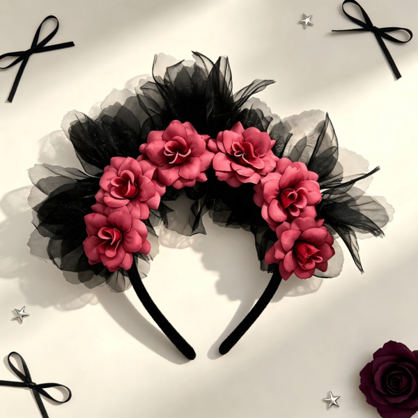 1 Stück Gothic Blumen Mesh Haarband, Halloween Party Cosplay Haaraccessoire, dunkles romantisches Blumen Haarband, geeignet für Damen Feiertags-Verkleidung