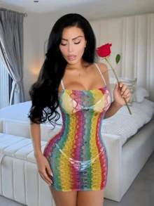 1pc Rainbow One-Piece Dress, Suitable For Various Occasions And Clubs - Multicolor - View 2
