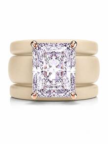 3PCS Khaki Silicone Ring Set, Purple Rectangular Zirconia Cut, Suitable For Daily Wear, Suitable For Girlfriends, Couples, Weddings, And Valentine's Day - Khaki Silicone - Purple Rectangular - View 1