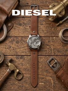 DIESEL DZ7258 Men Oversized Chronograph Watch Multi‑Time‑Zone Textured Dial Silver Metal Shell Stitched Decor Strap 5BAR Retro Gift Watch For Men - Black - View 3