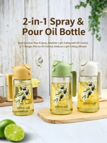 1pc Plastic Olive Oil Spray Bottle, Spray Bottle With Exquisite Pattern, Spray-Pour Dual-Use Multifunctional Oil Spray Bottle, Refillable And Can Hold Various Liquids, Lightweight For Home Use, Suitable For Kitchen Cooking, Salad Making, Outdoor BBQ, Baking, Kitchen Gadget, Cooking Utensil, BBQ Accessory--Not Dishwasher - Multicolor - View 5