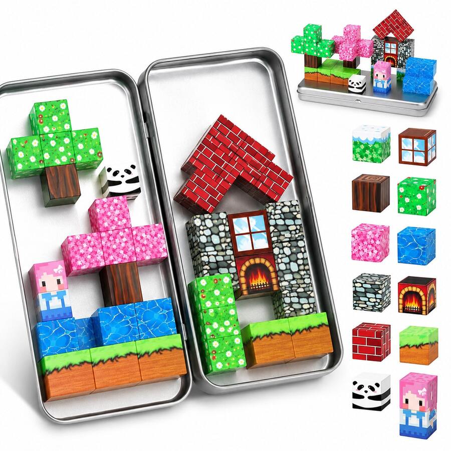 40pcs Travel Magnetic Building Blocks, DIY Stacking Toy, Magnetic Construction Toy, STEM Learning Blocks Set, Girl Theme, With Storage Box, Parent-Child Interaction, Learning To Build, Blocks Boost Imagination Development, Easy To Assemble, Make Play More Fun And Interactive, Enhance Hands-On Ability And Creativity, Suitable As Back To School Gift, Birthday Gift, Christmas Gift, New Year Gift, Valentine's Day Gift Or Valentine's Day Decoration, Suitable For Boys And Girls Aged 3 And Above - Multicolor - View 1