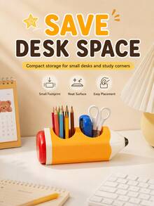 Creative Pencil Shaped Pen Holder, Multi-Compartment Desk Organizer For Pens Pencils Scissors Markers, Cute Stationery Storage Box For School Office Dorm Desk - A - View 4