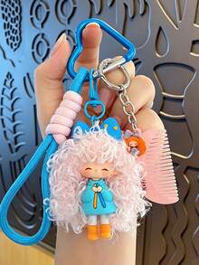 Curly Fluffy Girl Silicone Keychain, Cute Plush Doll Bag Pendant Car Key Charm, Mother's Day, Christmas, Graduation Gift For Friends And Family - Multicolor - View 10