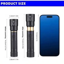 Red LED Flashlight Zoomable High Power Torch, Aluminum Alloy Handheld Light, USB Rechargeable Portable Flashlight, Alonefire For Hunting, Camping, Hiking, Fishing, Outdoor Emergency - Multicolor - View 11