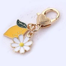 1pc Fruit & Daisy Enamel Bag Charms, Gold Tone Lobster Clasp Keychain Pendants With Strawberry, Lemon & Cherry For Bags, Keys & DIY - Quantity - View 11