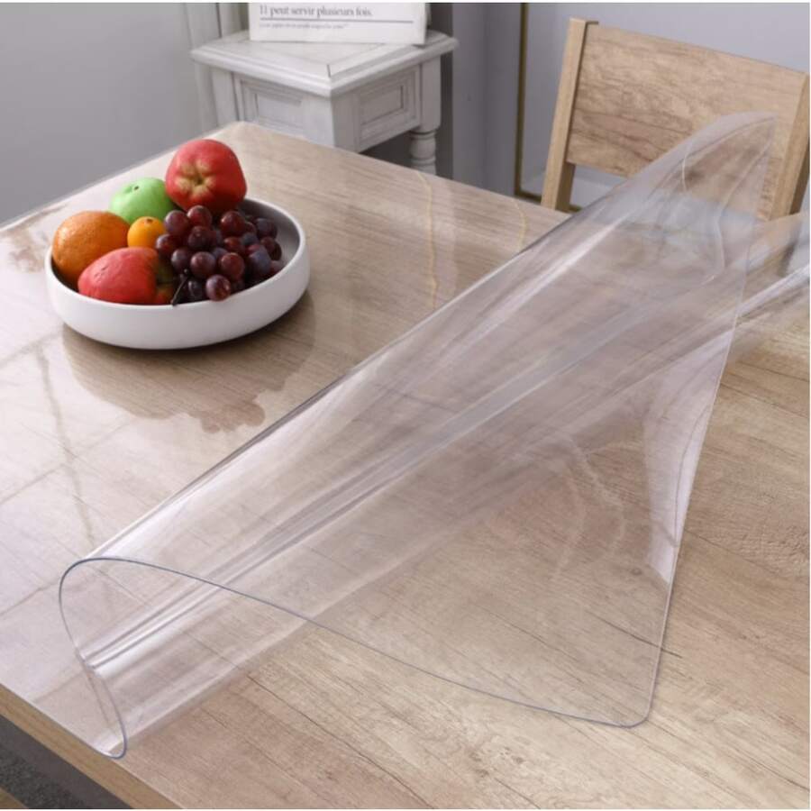 1pc 0.25Mm PVC High-End Transparent Table Mat Transparent Tablecloth Table Mat Protective Film 65 Degree Beveled Edge Deburring And Heat Resistant Soft And Smooth Thickened Desktop Protector Suitable For Home Hotel Dining Table Tablecloth Tea Table