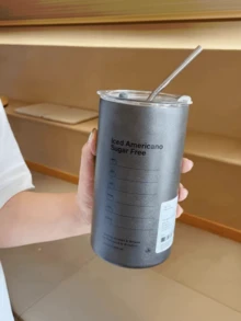 6pcs, New Style Ins American Coffee Cup, Niche Large Capacity Portable Minimalist Cup With Straw - Multicolor - View 5