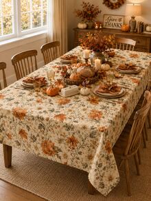Autumn Floral Tablecloth, Vintage Orange Botanical Autumn Tablecloth, Country Farmhouse Style Harvest Thanksgiving Tablecloth, Suitable For Kitchen Dining Room, Seasonal Autumn Home Decor, Family Dinner Party Floral Tablecloth - Multicolor - View 12