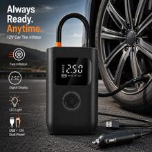 Portable Tire Inflator Pump 12V Car Tire Pressure Pump, USB And 12V DC Dual Power Car Charging, Digital LCD Display With LED Light, Auto Shut-Off, Suitable For Cars, Motorcycles, Bicycles, Balls And Other Inflatable Items - Wireless - View 2