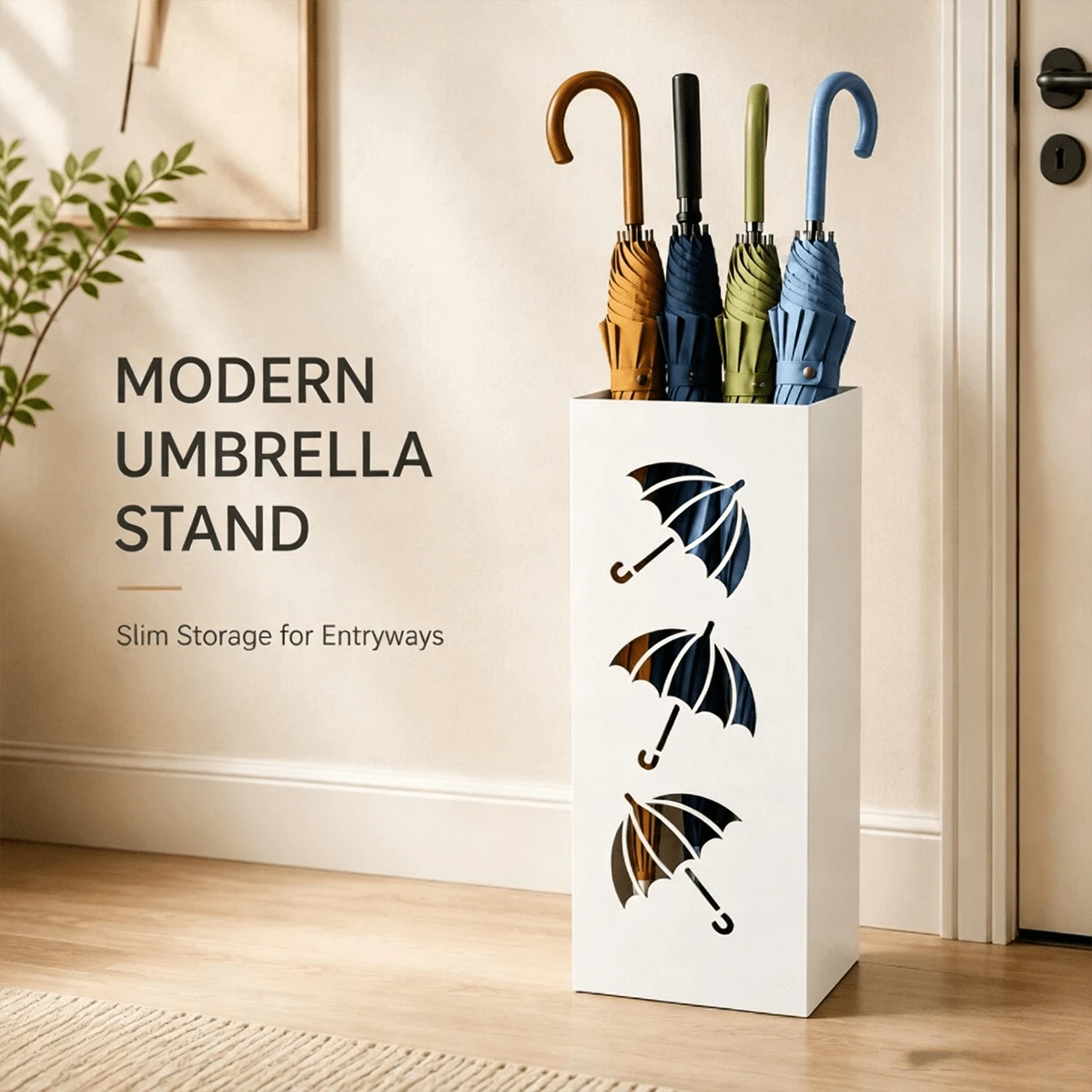 1PC Metal Long-Handled Umbrella Stand, Household Umbrella Storage Rack, Space-Saving For Home Entrance Garage Foyer, Keeps Dry, Umbrella And Cane Storage Organizer - A - View 1
