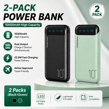 2-Pack Portable Charger 10000mAh, Slim USB C Input And Output Power Bank With LED Display Lightweight External Battery Pack Compatible For Phone 17/16/15/14/13/12, Etc - black and green - View 8