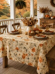 Autumn Floral Tablecloth, Vintage Orange Botanical Autumn Tablecloth, Country Farmhouse Style Harvest Thanksgiving Tablecloth, Suitable For Kitchen Dining Room, Seasonal Autumn Home Decor, Family Dinner Party Floral Tablecloth - Multicolor - View 10