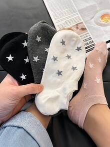 1/5 Pairs Women's Cute Star Pattern Multi-Color Boat Socks, Soft Comfortable Versatile, Ankle Socks, Random Style, Suitable For Daily Wear, All Seasons - Multicolor - View 4