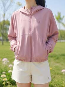 Under Armour Women's Rival Woven Hooded Jacket Casual Sports Jacket 6014063-673 - Pink - View 2