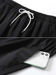 1 Set Men's Autumn Colorblock Sports Outfit, Zip-Up Hooded Jacket + Joggers, Casual Street Style - Black - View 10