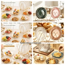 6pcs Stackable Gold Snack Tray Set With Gold Metal Storage Rack, Home Decor Kitchen Essential, Dessert Fruit Candy Tray, Suitable For Wedding, Birthday, Party, Home Afternoon Tea, Christmas, Halloween Decoration And Camping Snack Storage, Tableware Set, Thanksgiving, New Year Gift. Style And Color Randomly Shipped - Transparent Lace Plate 15cm - View 11