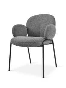 Goeurvant Modern Cloud-Style Wool-Linen Upholstered Dining Chairs With Rounded Arms And Wide-Back Support For Dining Room, Living Room, Office-Set Of 2/4/6 - Grey Textured Fabric - View 7