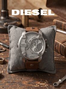 DIESEL DZ7258 Men Oversized Chronograph Watch Multi‑Time‑Zone Textured Dial Silver Metal Shell Stitched Decor Strap 5BAR Retro Gift Watch For Men - Black - View 1