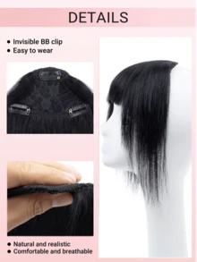 Real Hair Clip-In Bangs, Invisible Lightweight Airy Bangs With Temple Trim, Suitable For Women, Natural Daily Office Style, Compatible With Multiple Hair Types And Skin Tones, Dark Brown Seamless Thickening Bangs Hairband, Instant Voluminous Styling Transformation - Multicolor - View 8