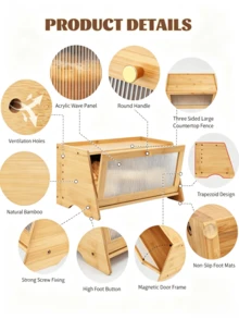 1pc Bamboo Bread Storage Box‑With Transparent Viewing Window, Flip‑Top Design, Large Capacity, Stable Structure, Kitchen Countertop Bread Storage Bin, Can Store All Kinds Of Food, Keep Food Clean And Hygienic - Multiple Specifications - View 10