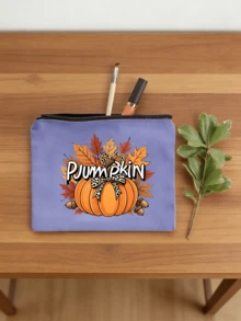 Fall Pumpkin Maple Leaf Print Cosmetic Bag, Zipper Makeup Pouch, Portable Toiletry Storage Bag, Autumn Thanksgiving Holiday Gift For Women, Travel Daily Use - Multicolor - View 2