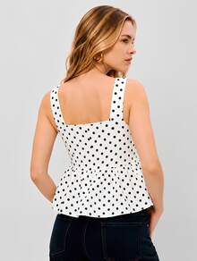 Kit 2 Blusinhas Bata Tricô Poá Regata Premium Soltinha Fio Modal Babado Peplum Alça Grossa Elegante e Casual Confortável - Branco+Azul - Visão 4