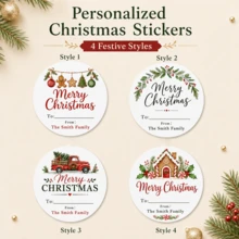 20-200pcs Custom Text Christmas Stickers, Personalized Holiday Labels Stickers, Festive Christmas Gift Wrap Decor, Customized Name Christmas Labels, Customizable Gift Packaging Stickers, Holiday Party Decor, Christmas Gift Accent, Gift Tags Stickers - Style F - View 3
