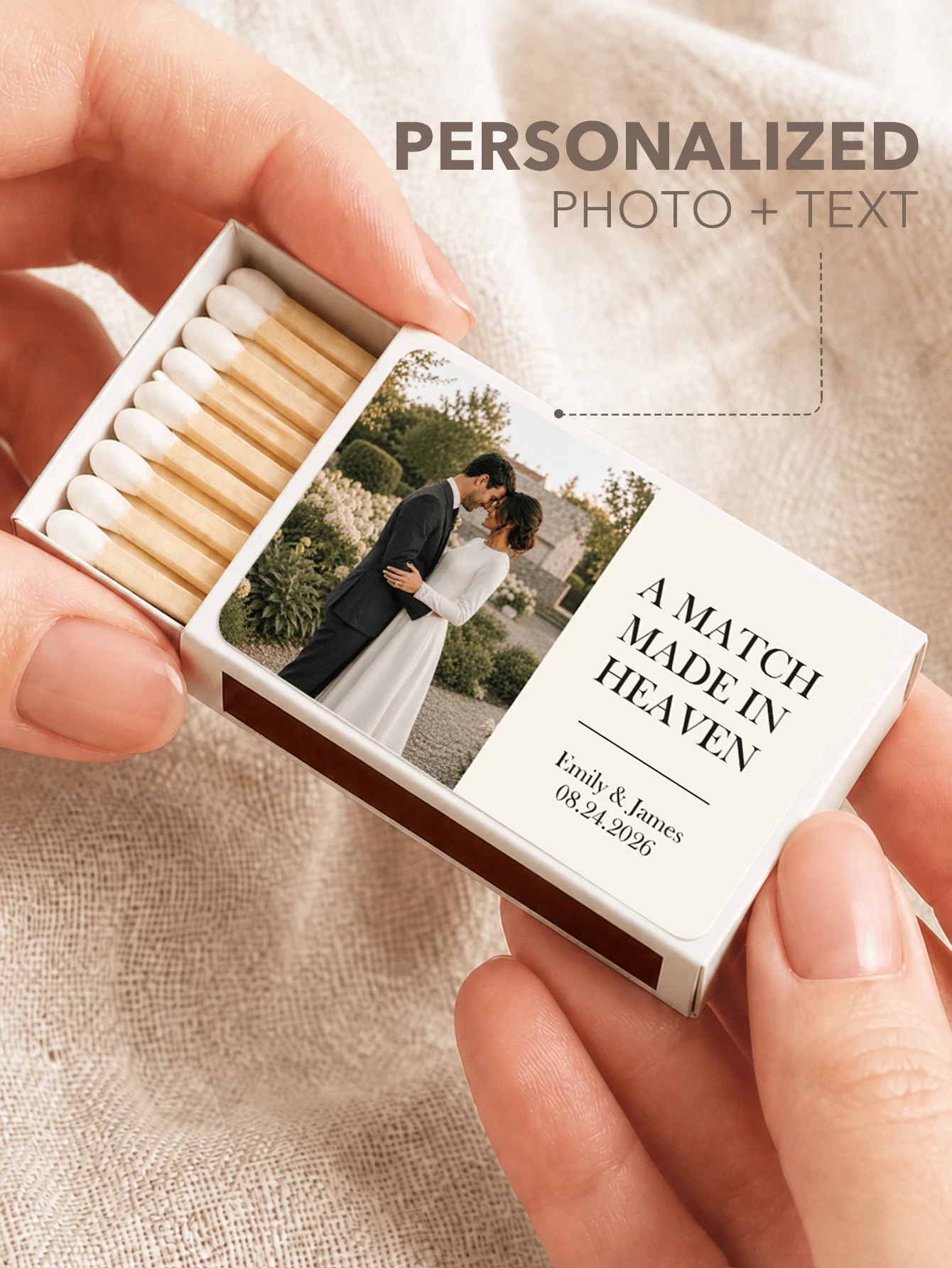 Label Kotak Korek Api Foto Kustom, Stiker Tata Letak Editorial untuk Kotak Korek Api, Label Hadiah Nama dan Tanggal untuk Ulang Tahun, Hari Jadi, Wisuda, Pesta Peresmian Rumah, Pesta Liburan, Acara Makan Malam, Hadiah Lilin, Dekorasi Meja, Suvenir Tamu, Acara Restoran dan Hotel - Pernikahan - View 1