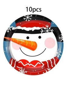 10pcs/60pcs Christmas Paper Plates 7 Inch,Cute Cartoon Xmas Character Dessert Plates With Santa,Snowman,Penguin,Bear,Elf & Nutcracker Pattern,Holiday Tableware For Christmas Party,Winter Festive Dinner Decor Supplies - Multicolor - View 8