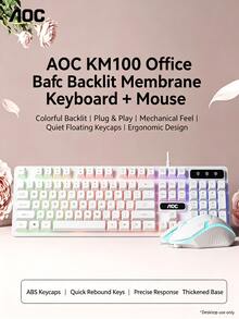 AOC Kombo Keyboard & Mouse Gaming KM100, Mouse Gaming Profesional + Keyboard dengan Sensasi Mekanik, Sistem Lampu Latar Dinamis, Desain Ergonomis, Pasang & Mainkan Tanpa Driver - View 2