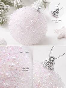 12pcs-Christmas Ball Ornaments, 3.15 Inches (8cm) Shatterproof Christmas Tree Balls, Wedding Party Holiday Decoration, Tabletop Small Tree Decor (White) - White - View 4