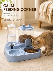 Compact 2-In-1 Gravity Pet Feeder And Water Dispenser, Suitable For Cats And Small Dogs; Features Separated Dual Bowl Design To Keep Food And Water Apart, Detachable And Washable Feeding Station, Perfect For Daily Indoor Use, 2026 New Model - Large Capacity - View 6