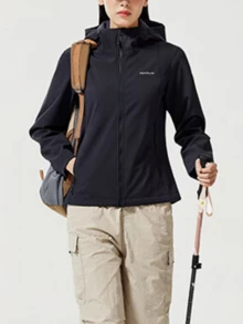 CAMEL CROWN Women's Autumn Outdoor Windproof Slim Fit Softshell Jacket With Triple Protection - Phantom Black - View 3