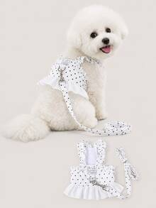 1pc Pet Harness Dress With Matching Leash, Polka Dot Ruffle Hem Design, Adjustable Size, Suitable For Small And Medium Dogs, Outdoor Walking, Daily Wear, Party Photos, Spring/Summer Pet Clothing - Multicolor - View 5