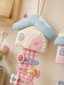 Macaron Color Fabric Hair Clip Storage Wall Rack, Cute House Shaped Hair Accessory Display Stand, Suitable For Baby Room Decor - Multicolor - View 6