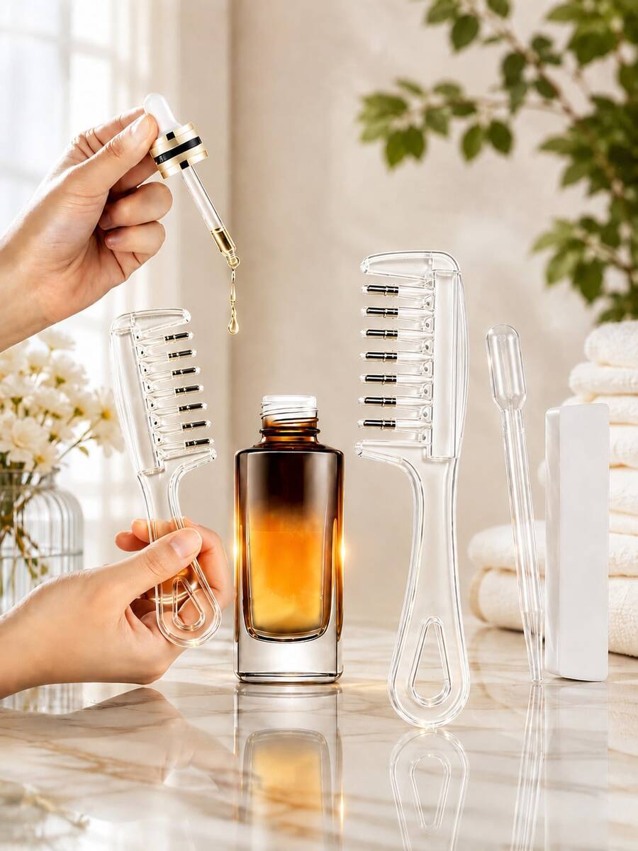 1pc New Hair Liquid Guide Comb, Portable Mini Hair Oil Comb, Lightweight Scalp Massage Care Comb, Daily Hair Nourishing, Anti-Frizz, Tighten Scalp, Anti-Static - Multicolor - View 1