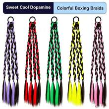 Pair Of Purple Highlighted Ponytail Boxing Braids, Dopamine Concert Style Braided Hair, Dreadlocks Hair Ties Hair Accessories - Violet Purple - View 4