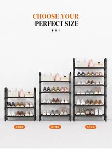 1pc Multi-Layer Steel Tube Shoe Rack With Safety Handle Design, Large Capacity Sturdy Storage Organizer For Home Entryway Bedroom Hallway Living Room Closet, Durable Metal Shelving Unit - Black - View 7