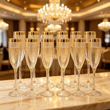 1/6/12pcs Acrylic Transparent Gold Flake High Stem Glasses, Various Quantities Available For Champagne And Cocktail, 5oz Rippled Acrylic Material, Suitable For Indoor And Outdoor Use, Parties, Picnics, Events - View 4
